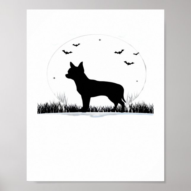 Poster Cachorro Chihuahua - Silhueta da Lua das Halloween (Frente)