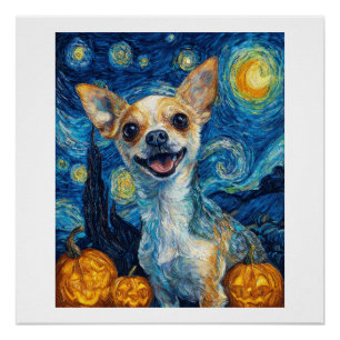Póster cachorro chihuahua sorrindo noite estrelada por Va