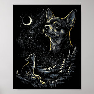 Poster Cachorro Chihuahua Uivando Lua Vintage 90s Engraça