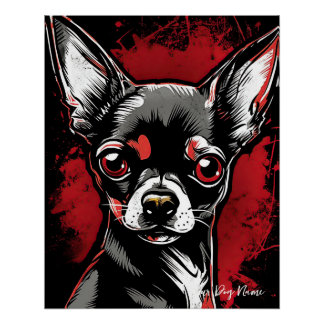 Póster Cachorro Chihuahua, Vermelho e Negro 005 - Ulises