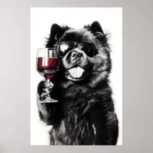 Poster Cachorro Chow Chow Engraçado Arte de Vinho Impress