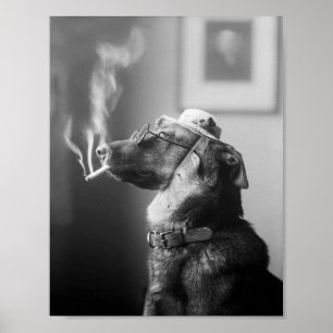 Poster Cachorro clássico fumando cigarro