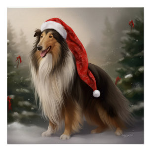 Póster Cachorro Collie em Snow Christmas