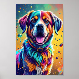 Poster Cachorro colorido gigante feliz brincalhão engraça