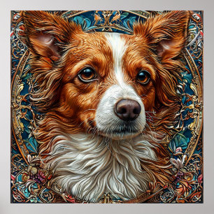 Poster Cachorro Com Fundo Decorativo Ornamentado
