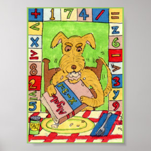 Póster Cachorro Comendo Matemática MiniFolha de Arte