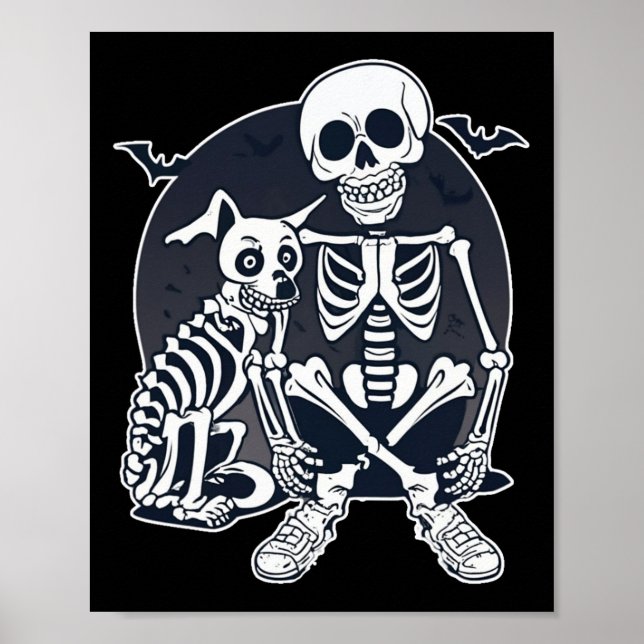 Poster Cachorro Como Bones Halloween Skeleton (Frente)