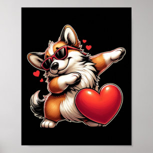 Poster Cachorro Corgi Engraçado Legal Dabbing Coração Dia