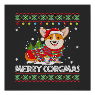 Póster Cachorro Corgi Feliz Corgmas Papai Noel Corgi Nata