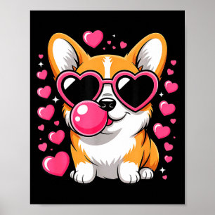 Poster Cachorro Corgi Fofo Coração Sungles Dia dos Namora