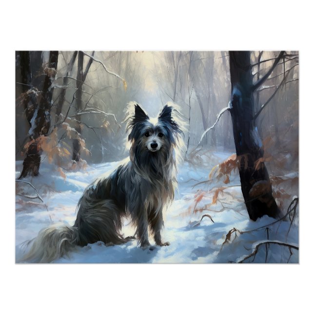 Póster Cachorro Crestudo Chinês Natal Deixe Nevar (Frente)