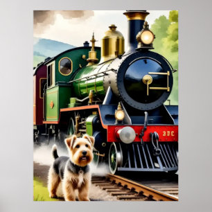 Poster Cachorro cumprimentando trem a vapor