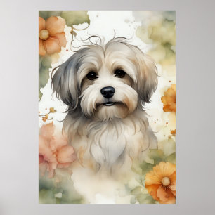 Poster Cachorro Cute Havanese em Watercolor
