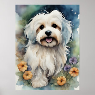 Poster Cachorro Cute Havanese em Watercolor