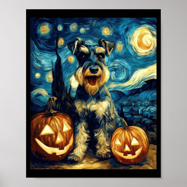 Poster Cachorro Cute Miniature Schnauzer Halloween Jack O (Frente)