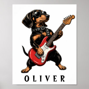 Poster Cachorro Dachshund Rocker Legal Tocando Guitarra E