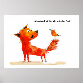 Poster Cachorro de Aquarela e Pássaro na Cauda