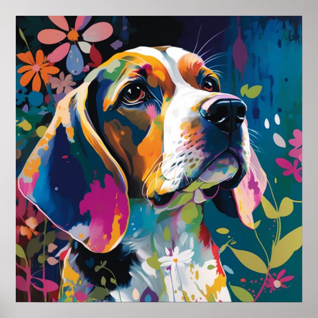 Poster Cachorro de Beagle pintado colorido (Frente)