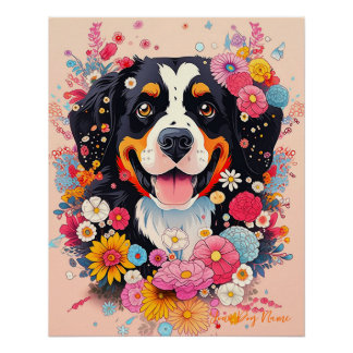 Póster Cachorro de Bernese e Flores 005 - Tailor jew