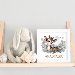 Poster Cachorro de cervo Rapariga Menina Tema de inverno