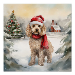 Póster Cachorro de Cockapoo no Natal da Neve