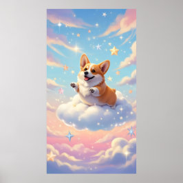Poster Cachorro de corgi encantador nas nuvens