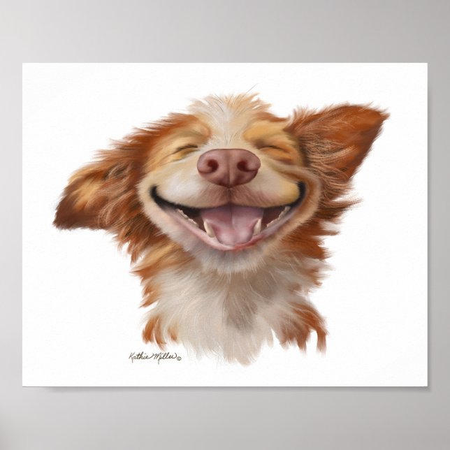 Poster Cachorro de Desenho Animado com Grande Sorriso Div (Frente)