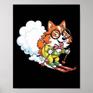 Poster Cachorro de Esqui Alpino Corgi Nerdy Gravata Borbo