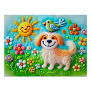 Póster Cachorro de Feltro Aproveitando o Sol de Verão