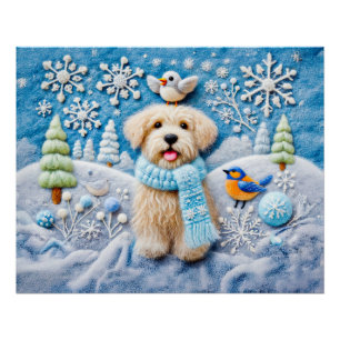 Póster Cachorro de Feltro em Cena de Inverno Nevado