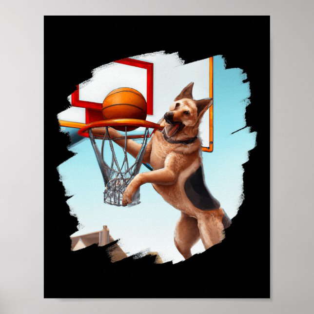 Poster Cachorro De german shepherd Jogando De Basquete (Frente)