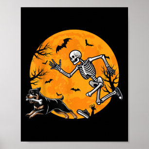 Poster Cachorro de Halloween Esqueleto Perseguindo Cachor
