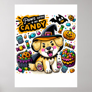 Poster Cachorro de Halloween Zangado de Chapéu de Bruxa A