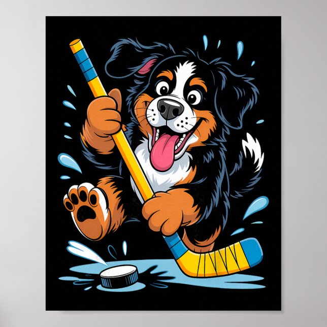 Poster Cachorro de Hóquei Bernese Mountain Dog Diversão n (Frente)