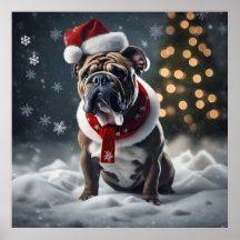 Cachorro de Natal bonito com Papai Noel em Neve