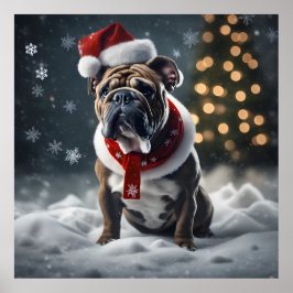 Poster Cachorro de Natal bonito com Papai Noel em Neve