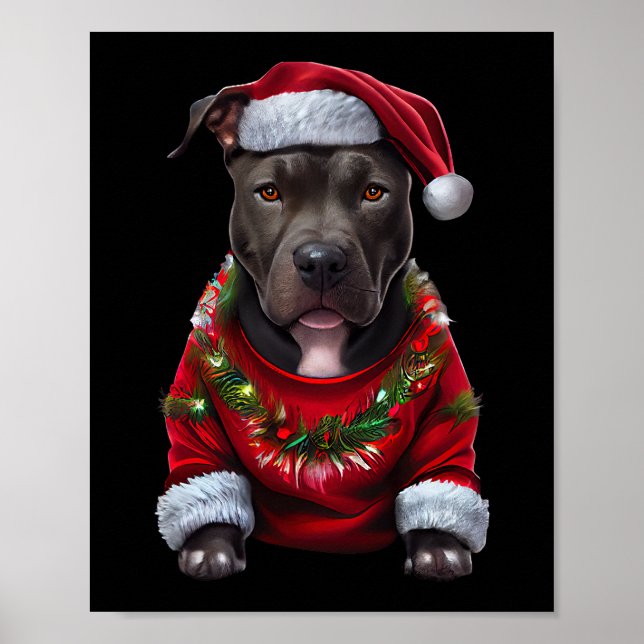 Poster Cachorro de Natal Vestindo Xmas Santas Hat & Sw (Frente)