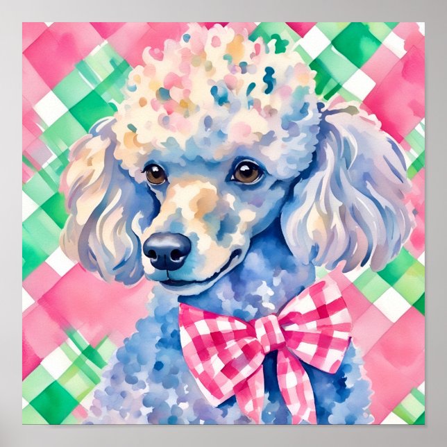 Poster Cachorro de Poodle de Gingham, Preppy Palm Beach, (Frente)