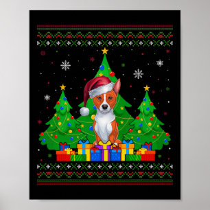 Poster Cachorro de Santa Hat Basenji, Árvore de Natal Fei