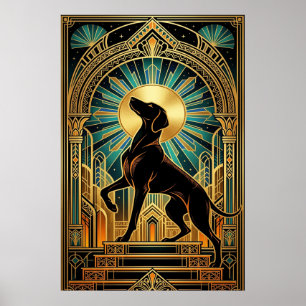Poster Cachorro de Silhueta Dourada Art Déco Real