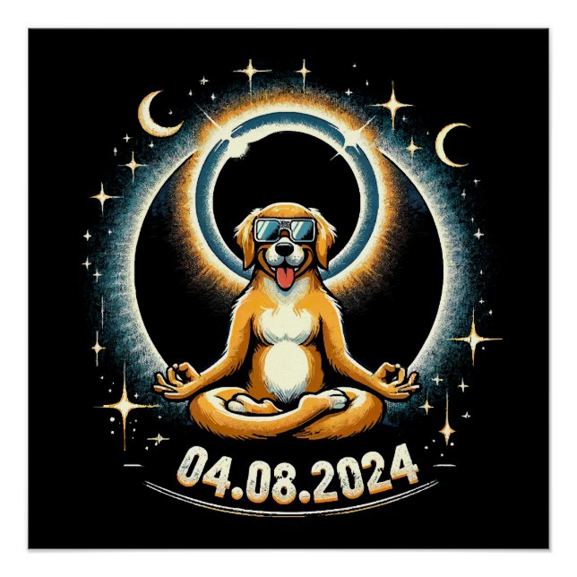 Póster Cachorro do Eclipse Solar de 2024 (Frente)