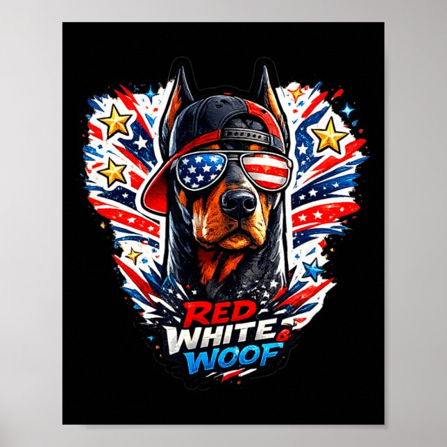 Poster Cachorro dobermann pinscher engraçado vermelho bra (Frente)