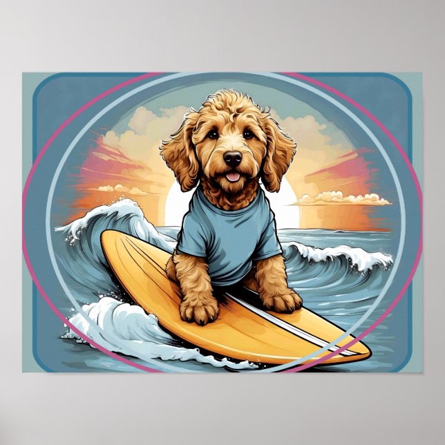 Poster Cachorro Doodle Surfando (Frente)
