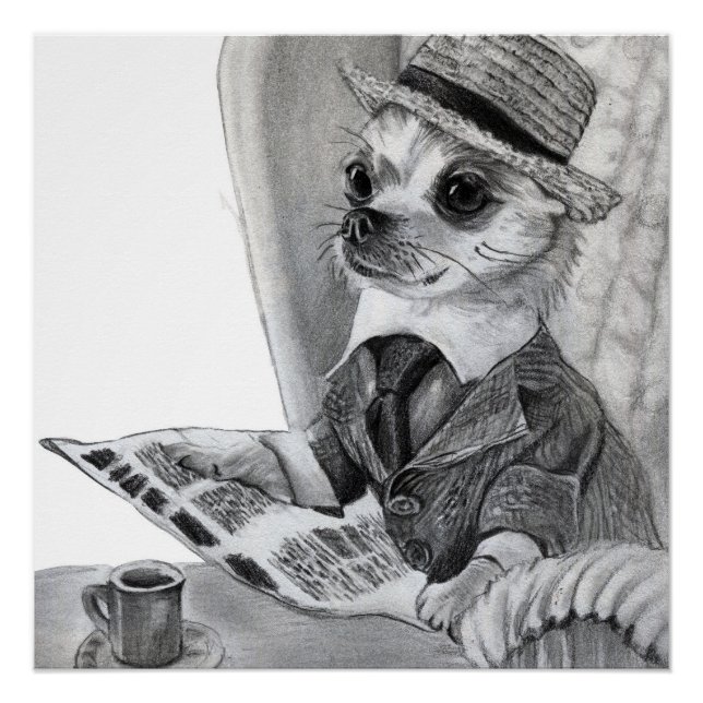 Póster Cachorro elegante lendo jornal (Frente)
