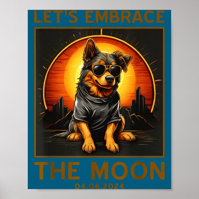 Poster Cachorro Engraçado Abraço Total do Eclipse Solar (Frente)