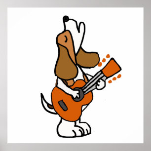 Poster Cachorro Engraçado Cantando e Tocando Violão