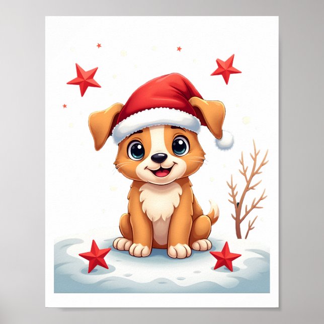 Poster Cachorro Engraçado com Estrelas de Natal para a Te (Frente)