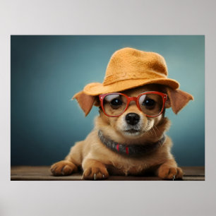 Poster Cachorro engraçado com óculos e chapéu