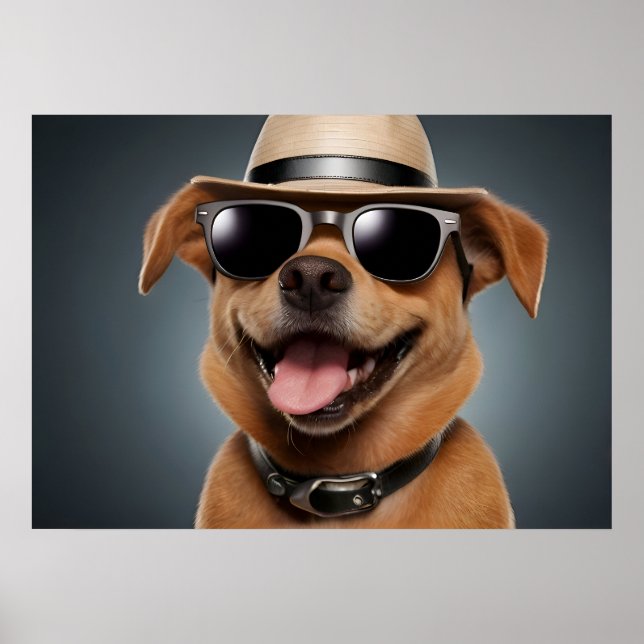 Poster Cachorro engraçado com óculos e chapéu (Frente)