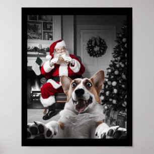 Poster Cachorro Engraçado de Natal Selfie com Papai Noel
